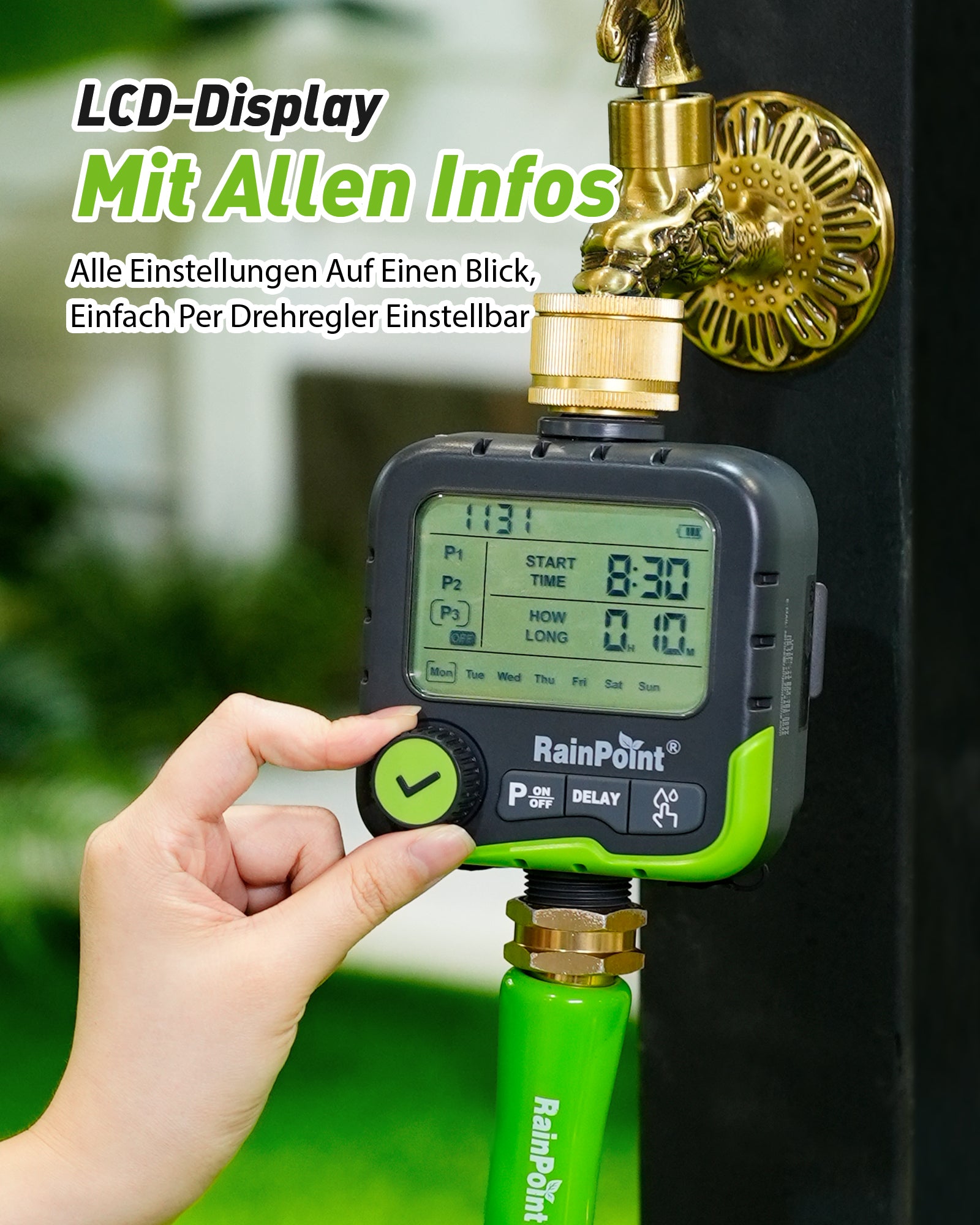 RAINPOINT 2-Zone Irrigation Timer – Programmable, Rain Delay, IP65 Waterproof