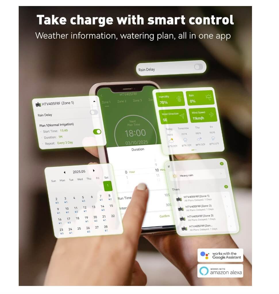 RAINPOINT with Brass Inlet 4-Zone WiFi Sprinkler Timer