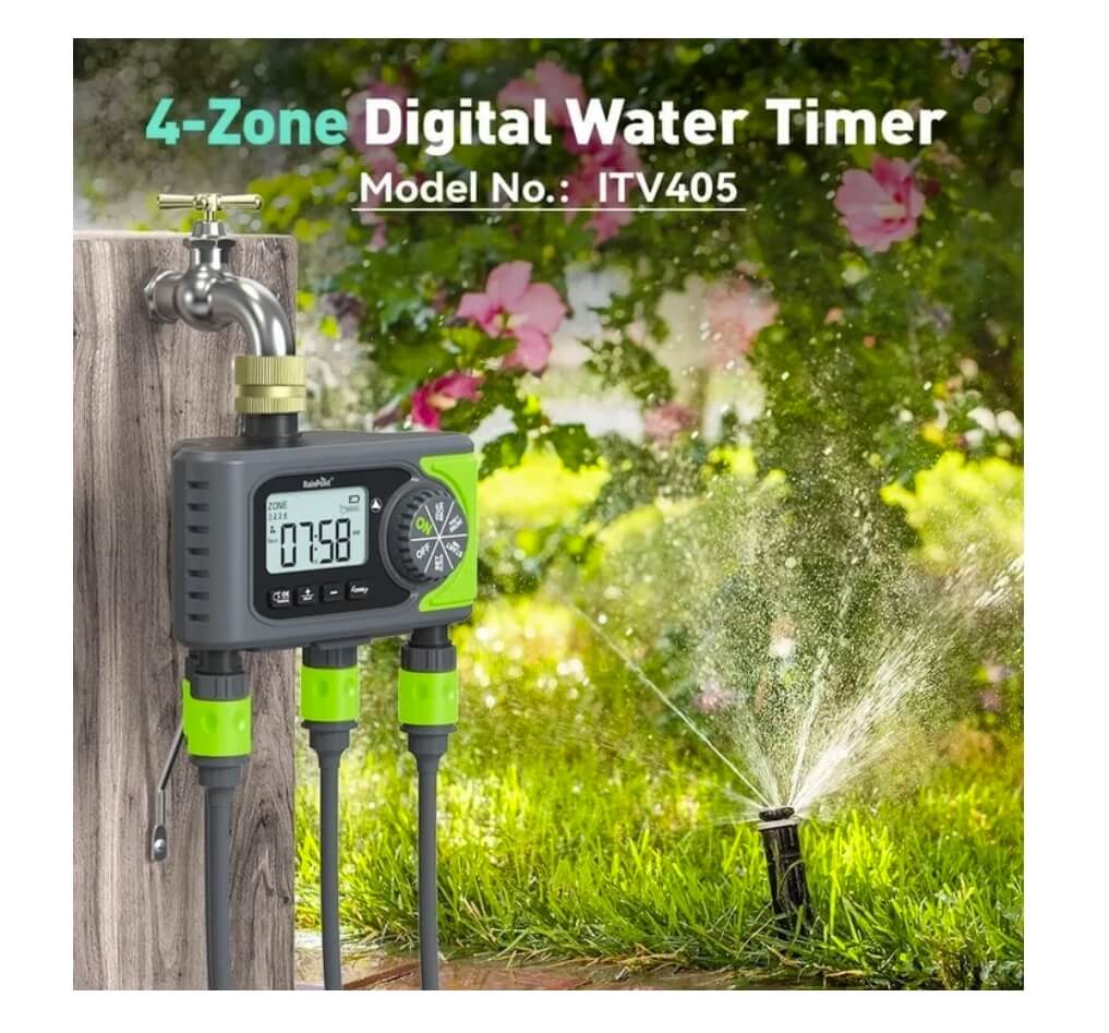 RainPoint brass inlet 4-zone water timer irrigation controller