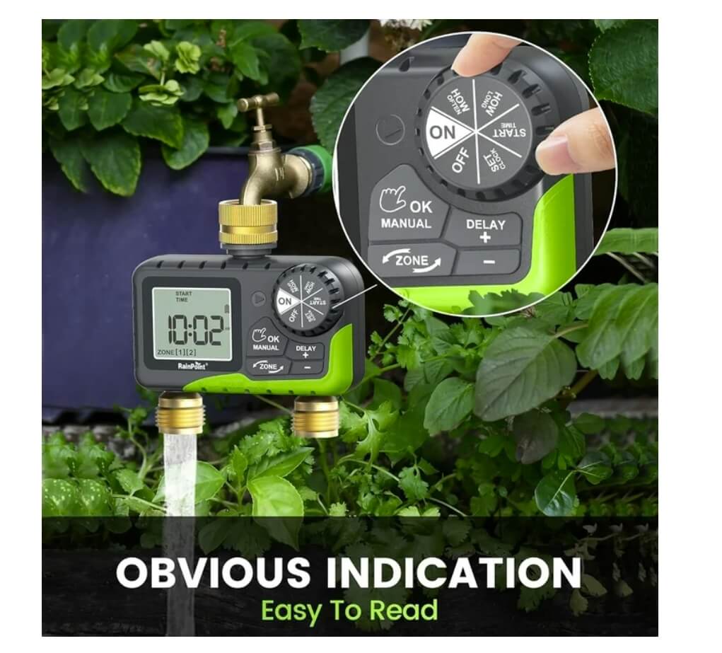 RainPoint Dual Zone Hose Sprinkler Timer, Brass Connector Irrigation Controller