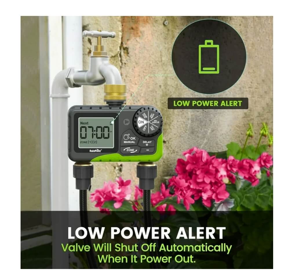 RainPoint Dual Zone Hose Sprinkler Timer, Brass Connector Irrigation Controller