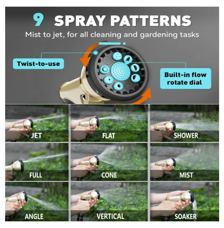 9 SPRAY PATTERNS
Mist to jet, for all cleaning and gardening tasks