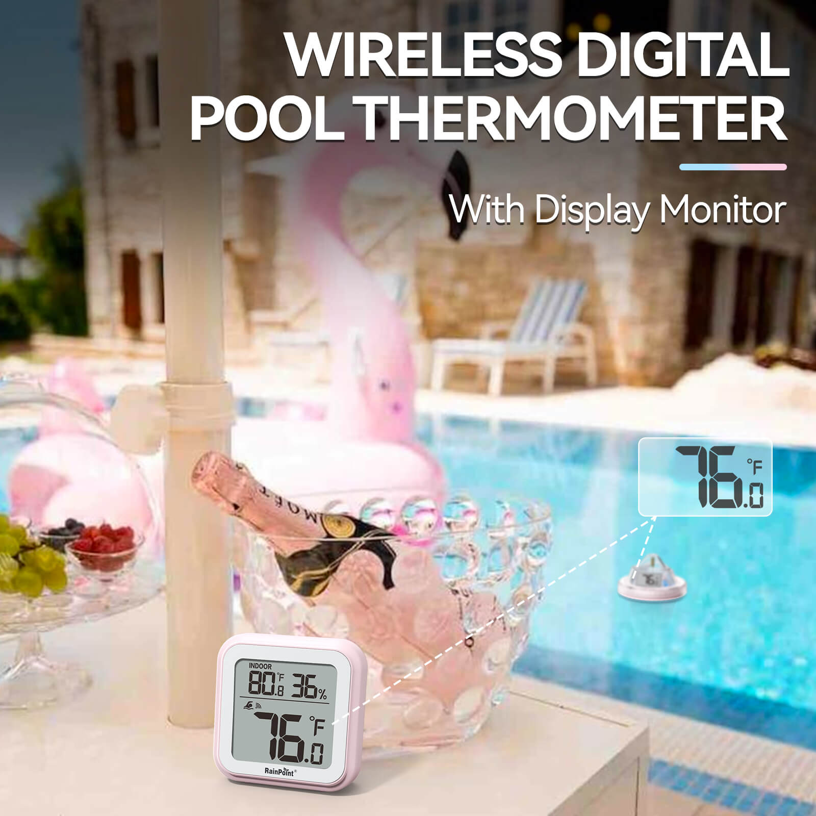 RAINPOINT Displays Wireless Digital Pool Thermometer -Pink