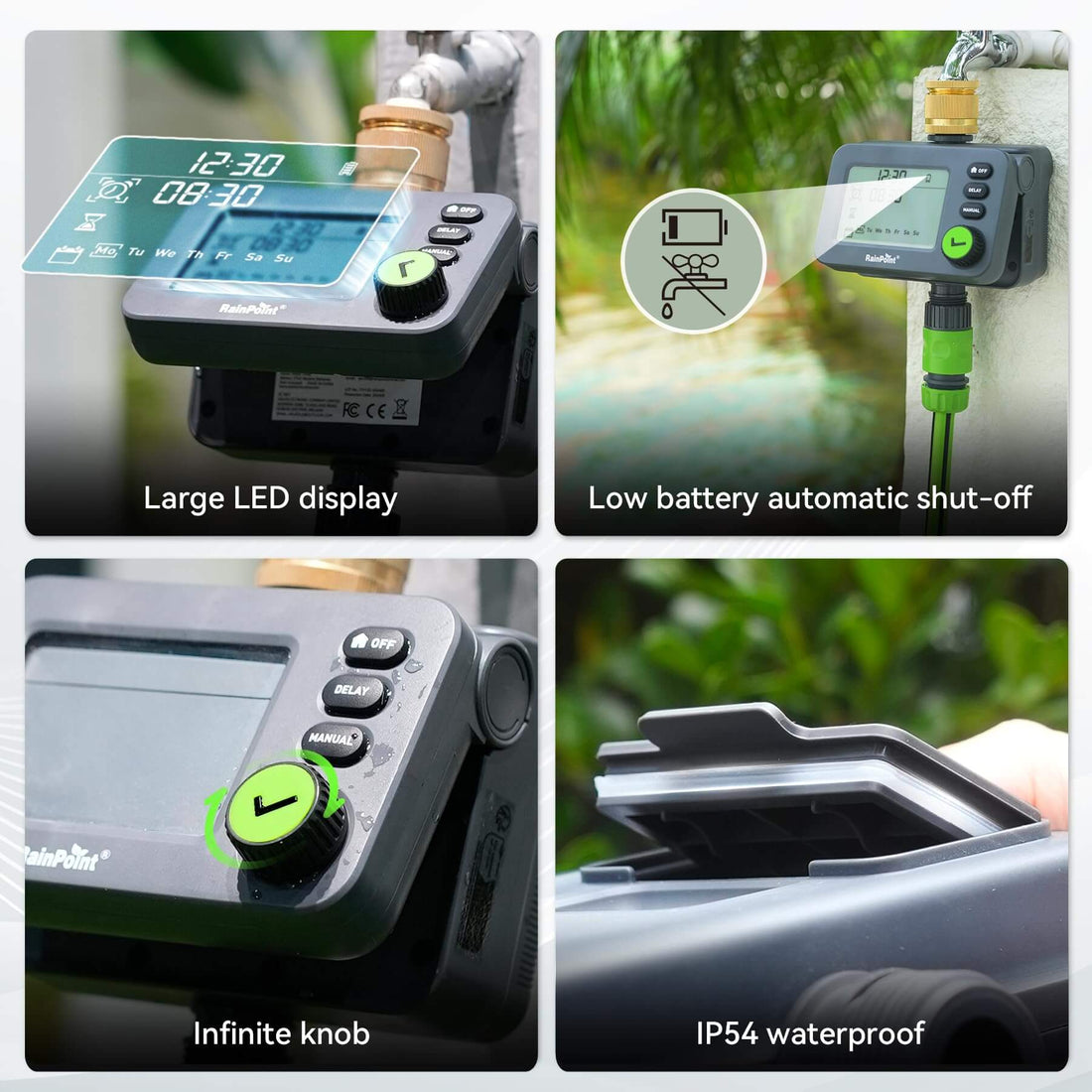 RAINPOINT Irrigation Computer with Brass Inlet, Watering Timer