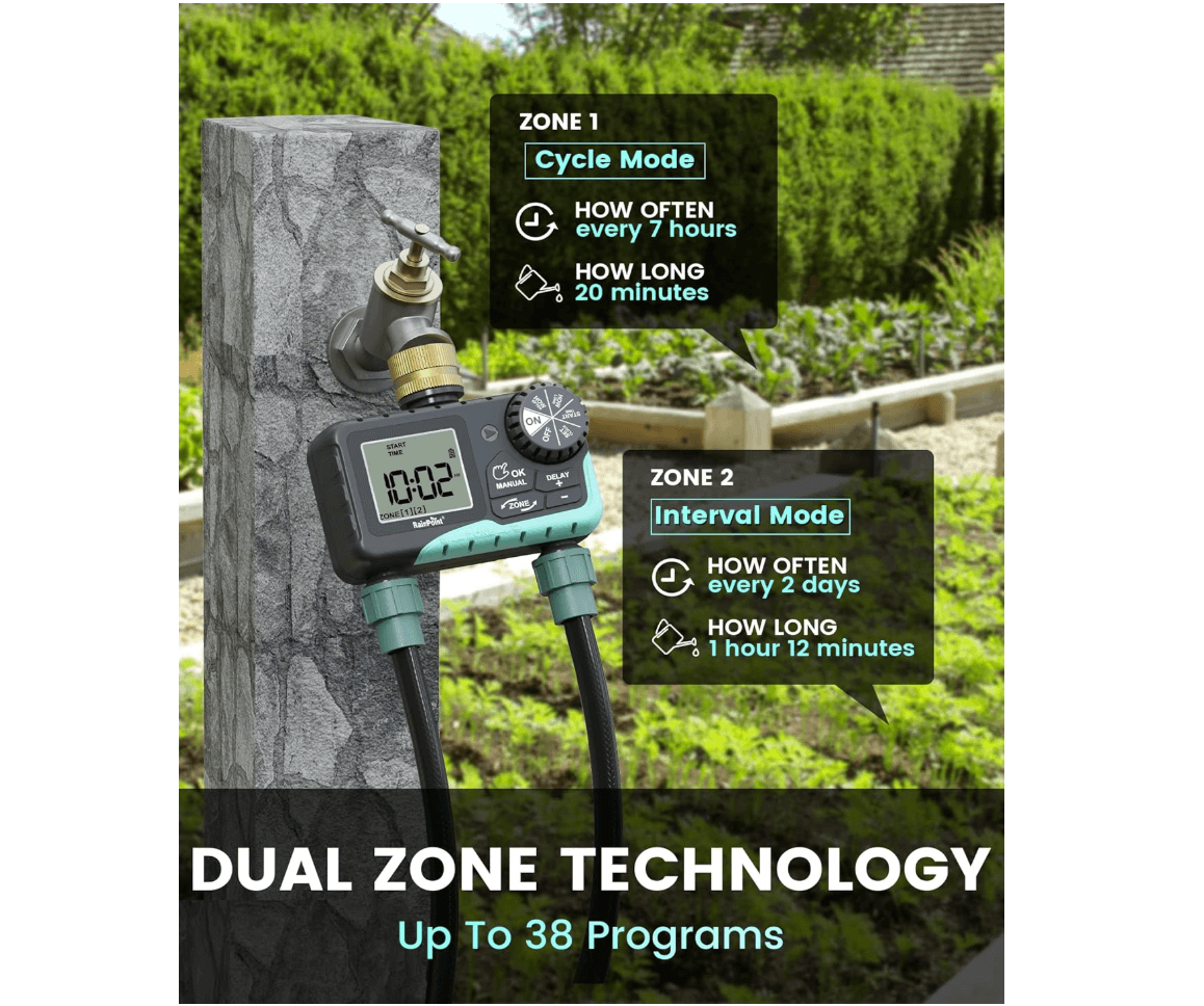 RainPoint Water Timer for Garden Hose - Sprinkler Timer with Brass Swivel, 2 Outlet