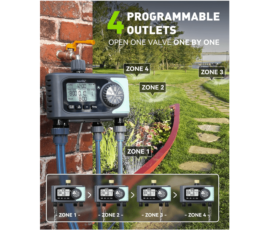 RainPoint Sprinkler Timer 4 Zone Water Timer