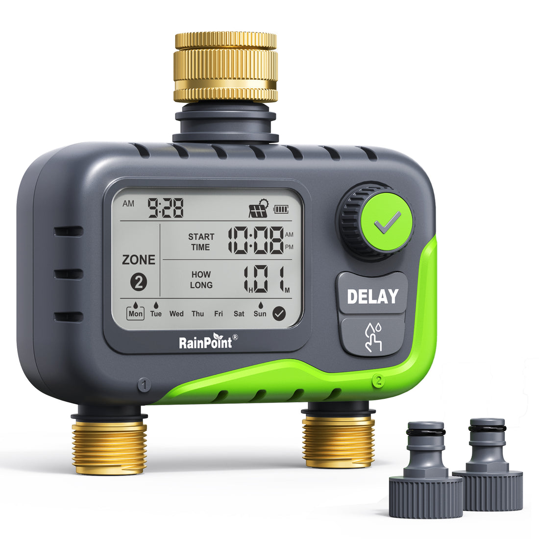 RAINPOINT 2-Zone Irrigation Timer – Programmable, Rain Delay, IP65 Waterproof