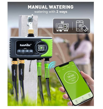 RAINPOINT with Brass Inlet 4-Zone WiFi Sprinkler Timer