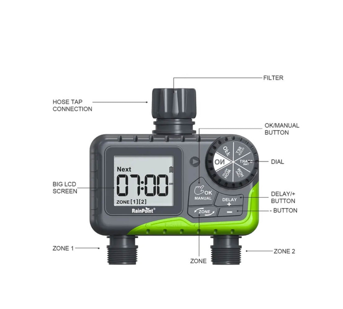 RainPoint 2-Zone Water Timer for Outdoor Hose