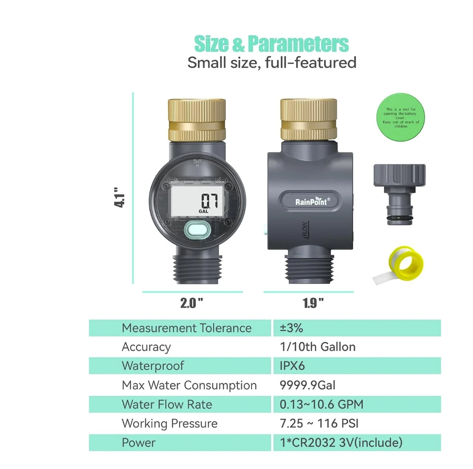 RainPoint Water Flow Meter for Garden Hose Watering