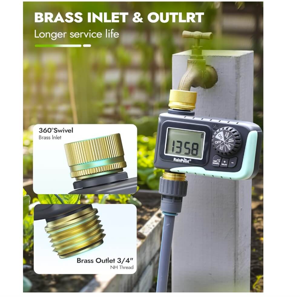 RainPoint Sprinkler Timer with Brass Inlet &amp; Outlet