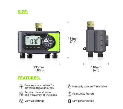 RainPoint brass inlet 4-zone water timer irrigation controller