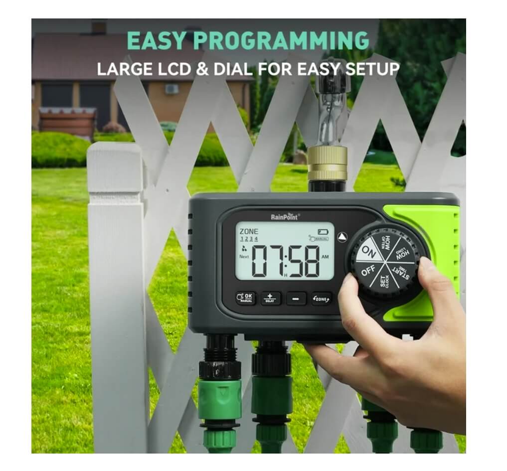 RainPoint brass inlet 4-zone water timer irrigation controller