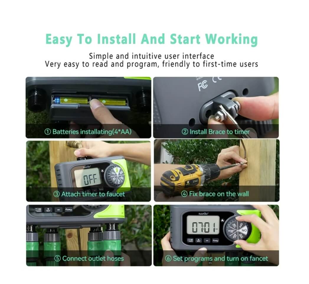 RainPoint brass inlet 4-zone water timer irrigation controller