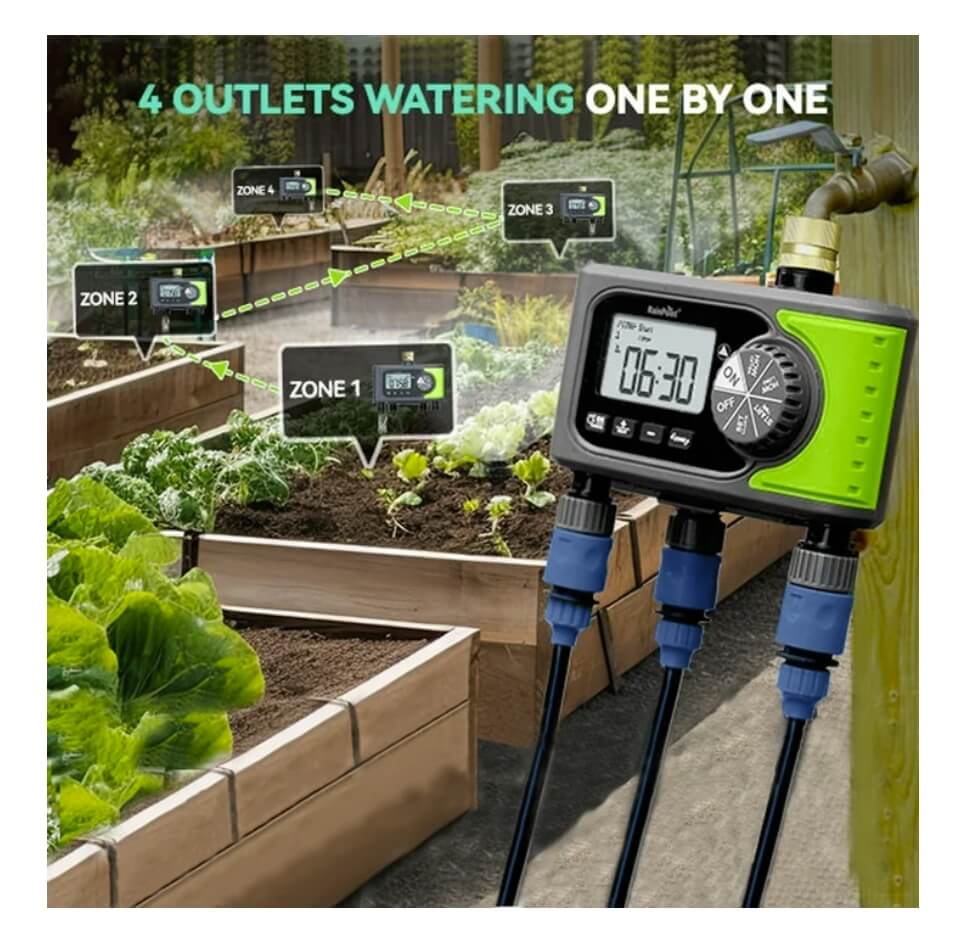 RainPoint brass inlet 4-zone water timer irrigation controller