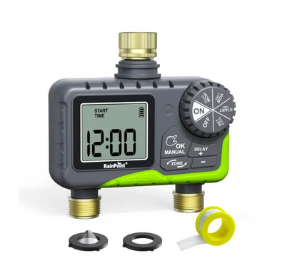 RainPoint Dual Zone Hose Sprinkler Timer, Brass Connector Irrigation Controller