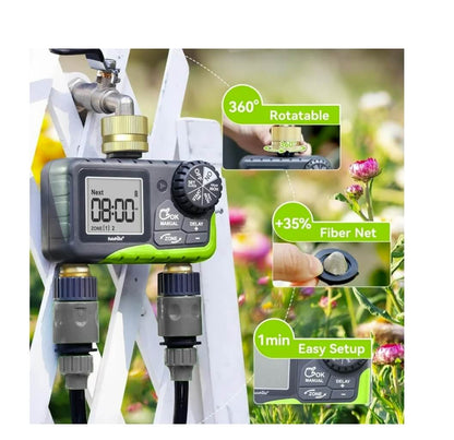 RainPoint Dual Zone Hose Sprinkler Timer, Brass Connector Irrigation Controller