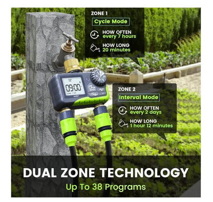 RainPoint Dual Zone Hose Sprinkler Timer, Brass Connector Irrigation Controller