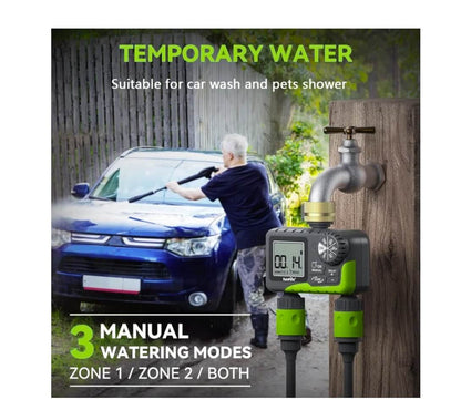 RainPoint Outdoor Sprinkler Timer with Dual Zones (Green, Brass Inlet)