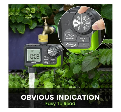 RainPoint Outdoor Sprinkler Timer with Dual Zones (Green, Brass Inlet)
