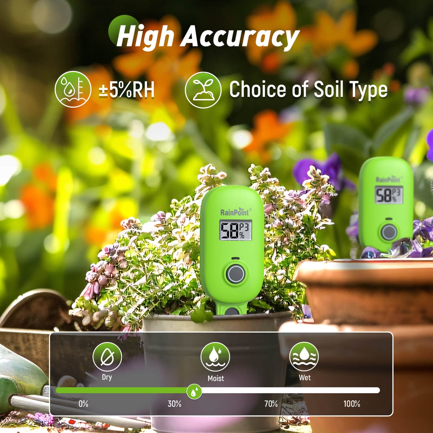 RainPoint  Upgrade Smart Digital Wireless Plant Moisture Meter Houseplant Indoor