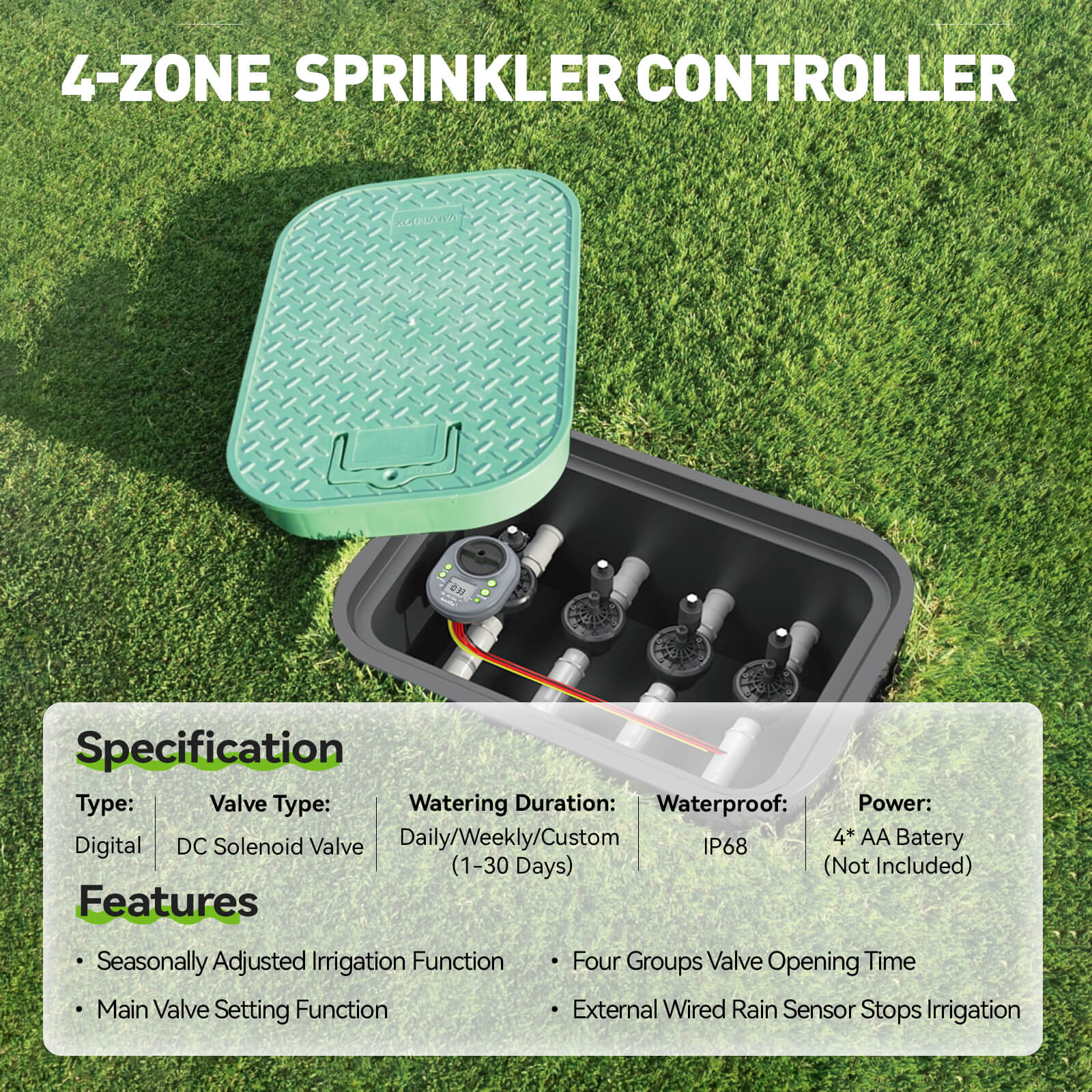 RainPoint 4-Zone Bluetooth Smart Irrigation Controller