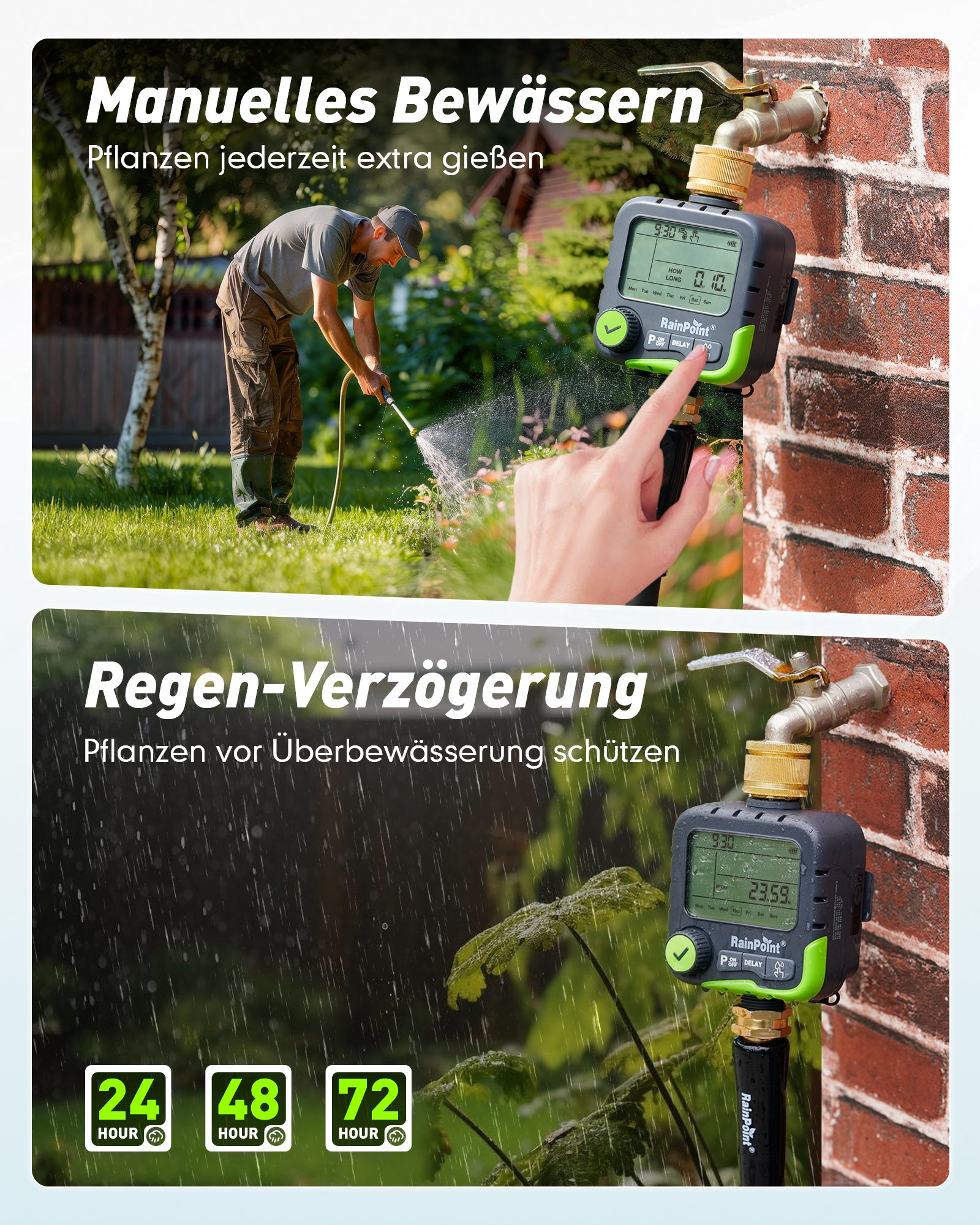 RAINPOINT 1-Zone Water Timer – Programmable, Rain Delay, IP65 Waterproof