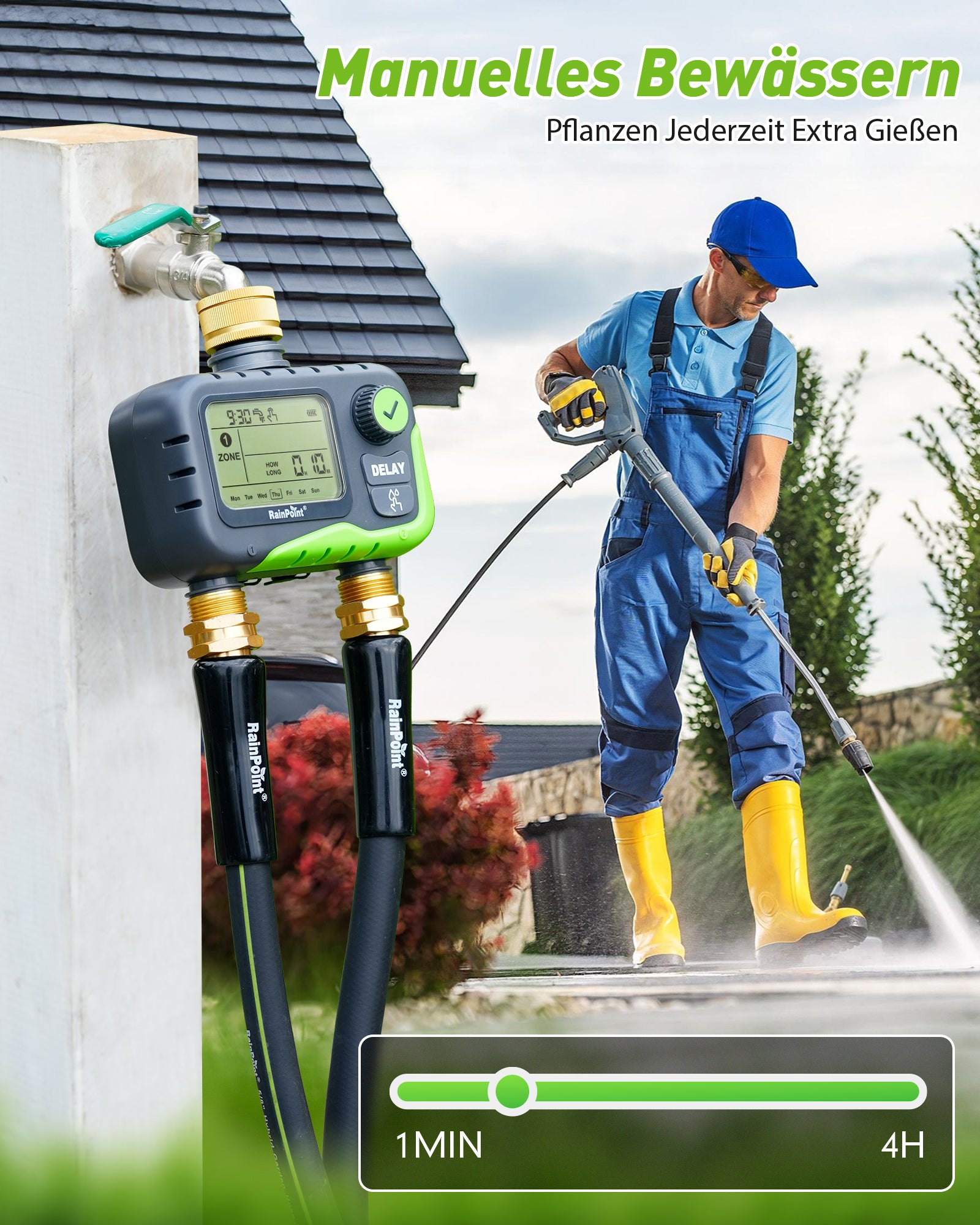 RAINPOINT 2-Zone Irrigation Timer – Programmable, Rain Delay, IP65 Waterproof