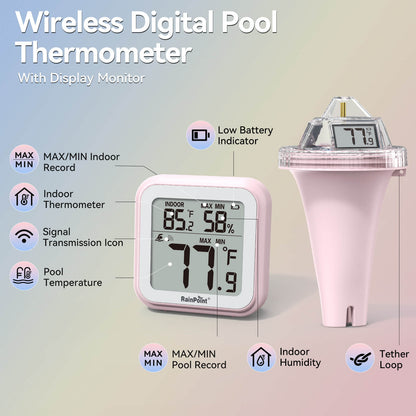 RAINPOINT Displays Wireless Digital Pool Thermometer -Pink