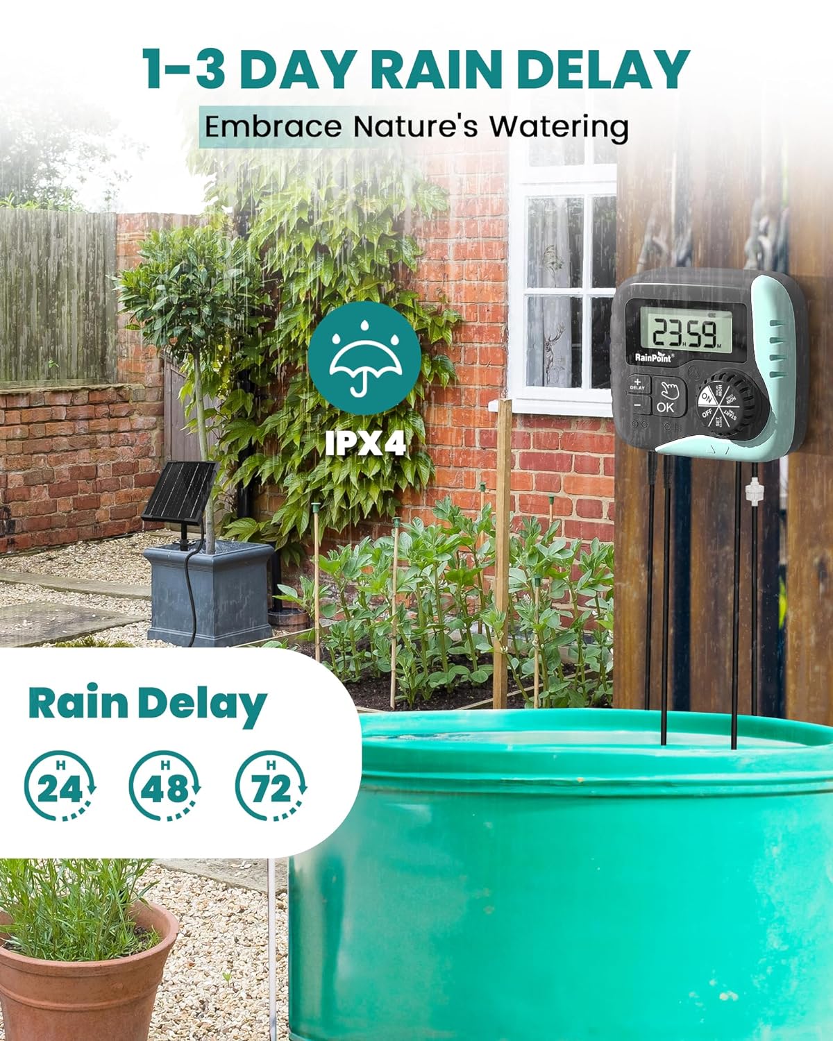 RainPoint Tropfbewässerungssystem mit Solar-Pumpentimer IK15P, automatisches Bewässerungssystem für Topfpflanzen