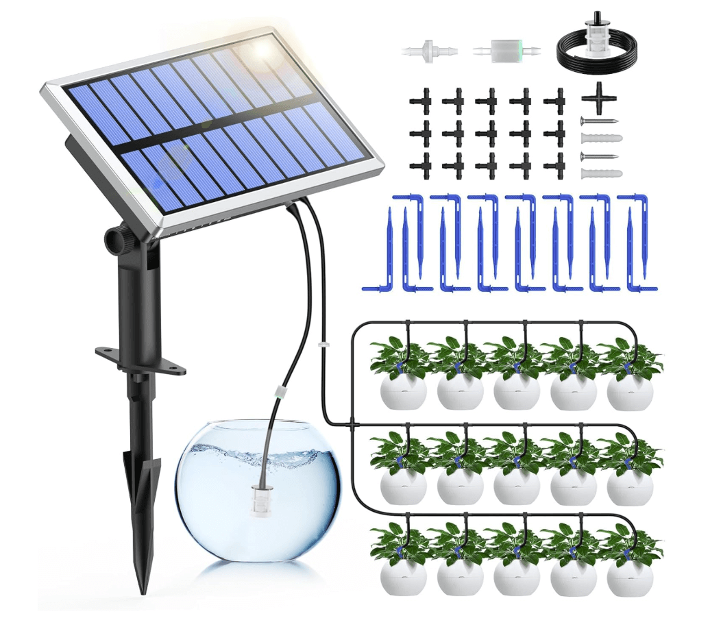 RAINPOINT Solar Irrigation System, DIY Drip Irrigation Kit for 15 Garden, Balcony and Greenhouse Potted Plants