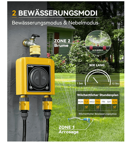 RAINPOINT Bewässerungscomputer WLAN 2 Ausgänge mit Messing-Ein- und -Auslass, (Nur Zeitschaltuhr)