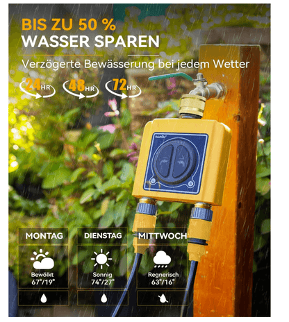 RAINPOINT Bewässerungscomputer WLAN 2 Ausgänge mit Messing-Ein- und -Auslass, (Nur Zeitschaltuhr)