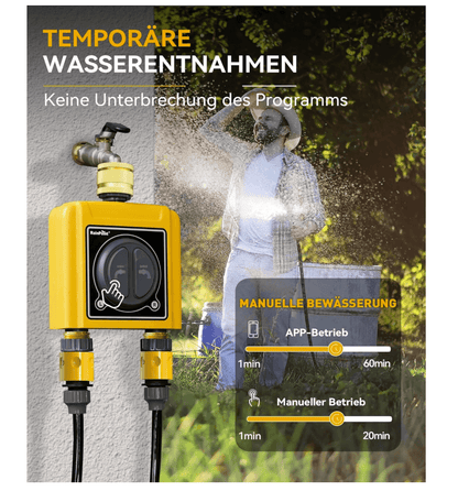 RAINPOINT Bewässerungscomputer WLAN 2 Ausgänge mit Messing-Ein- und -Auslass, (Nur Zeitschaltuhr)