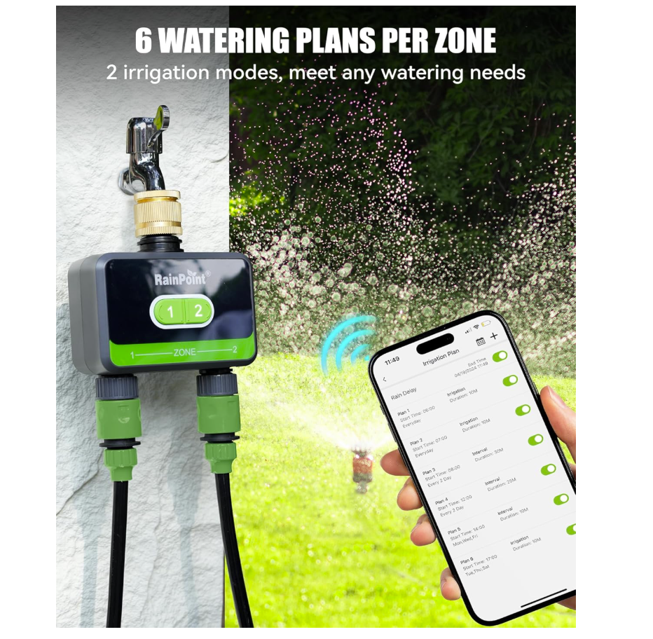 RAINPOINT Watering Computer Bluetooth 2 Outputs, Brass Inlet, without WiFi Hub