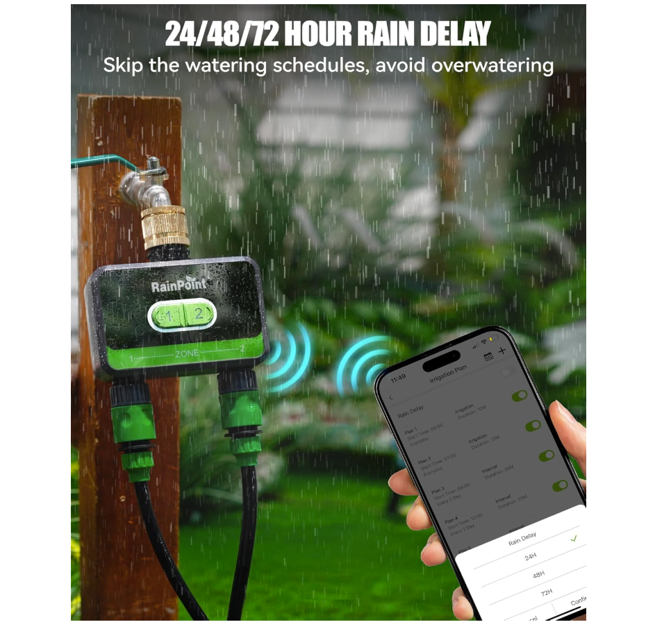 RAINPOINT Watering Computer Bluetooth 2 Outputs, Brass Inlet, without WiFi Hub