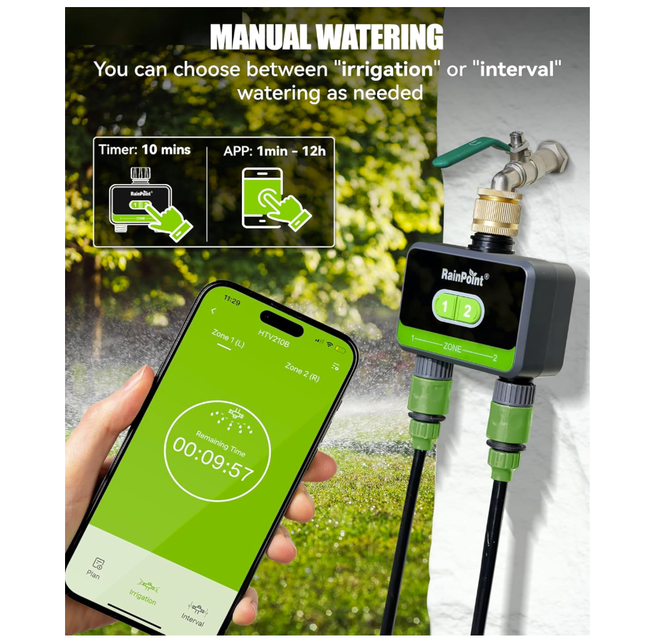 RAINPOINT Watering Computer Bluetooth 2 Outputs, Brass Inlet, without WiFi Hub