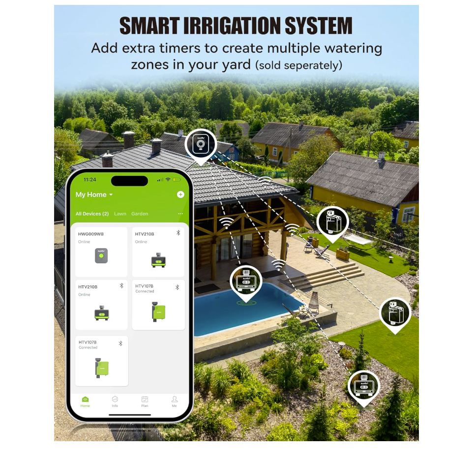 RAINPOINT Watering Computer Bluetooth 2 Outputs, Brass Inlet, without WiFi Hub