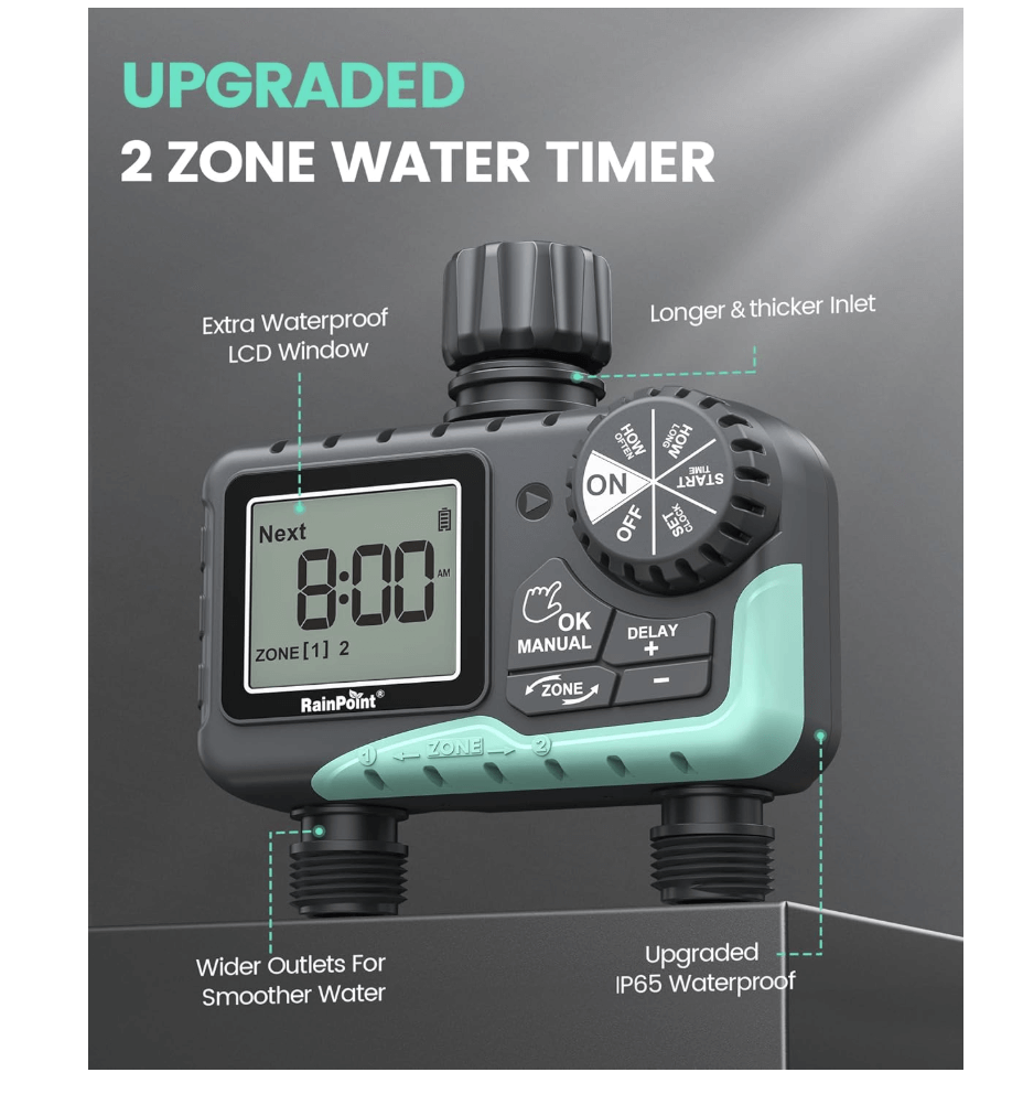 RainPoint 2-Zone Digital Sprinkler Timer, Hose Water Timer