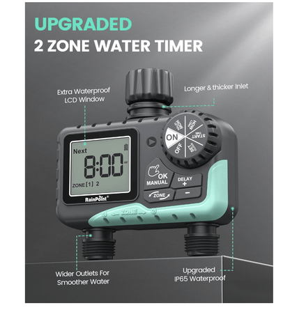 RainPoint 2-Zone Digital Sprinkler Timer, Hose Water Timer