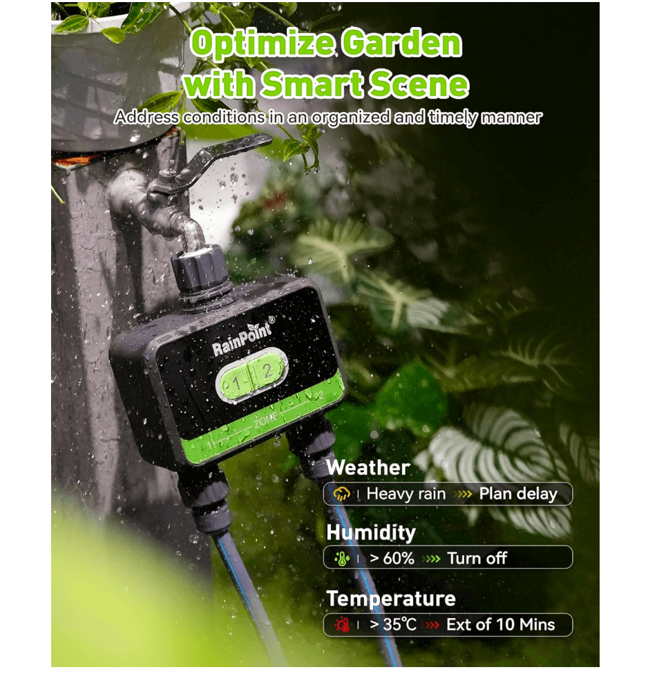 RainPoint 2-Zone WiFi Water Timer for Garden Hose